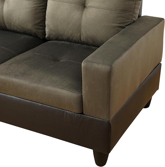 ROOMTEC 3 Piece L Shaped Sectional Sofa Set with Storage Ottoman, Right Facing Chaise Longue, Reversible Backrest w/ 2 Cup Holders, Flannel Tufted Cushions, for Living Room, Blue - LeafyLoom
