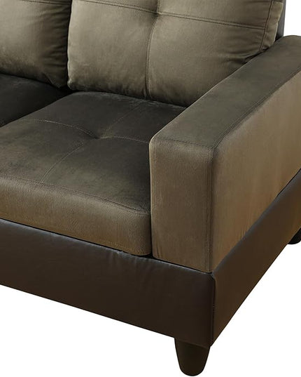 ROOMTEC 3 Piece L Shaped Sectional Sofa Set with Storage Ottoman, Left Facing Chaise Longue, Reversible Backrest w/ 2 Cup Holders, Flannel Tufted Cushions, for Living Room, Taupe - LeafyLoom