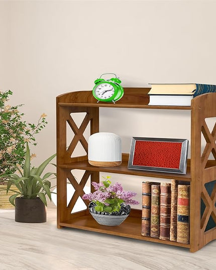 Bookcase by Natural Wood, 3 Tier Bookshelf, Small Book Shelves Freestanding Display Storage Shelves. Open Bookshelf for Bedroom, Living Room and Office (Brown, 3 Tier) - LeafyLoom