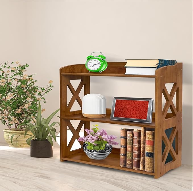Bookcase by Natural Wood, 3 Tier Bookshelf, Small Book Shelves Freestanding Display Storage Shelves. Open Bookshelf for Bedroom, Living Room and Office (Brown, 3 Tier) - LeafyLoom