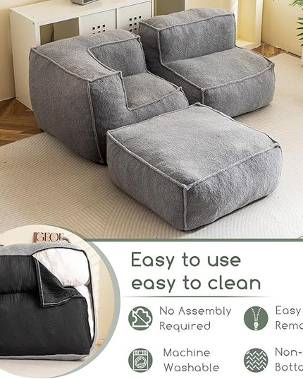HIGOGOGO Modular Sectional Bean Bag Sofa Chair, Bean Bag Couch with Foam Chunk Filling, Removable & Washable Sherpa Cover, Floor Sofa for Family Living Room Bedroom, Type I - LeafyLoom