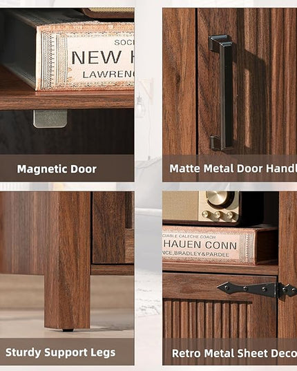Night Stand Set of 2, 18 Inch Farmhouse Nightstand with with Charging Station and USB Port, Rustic Wood Bedside Table with Magnetic Door, Bed Side Tables for Bedroom, Brown Walnut - LeafyLoom