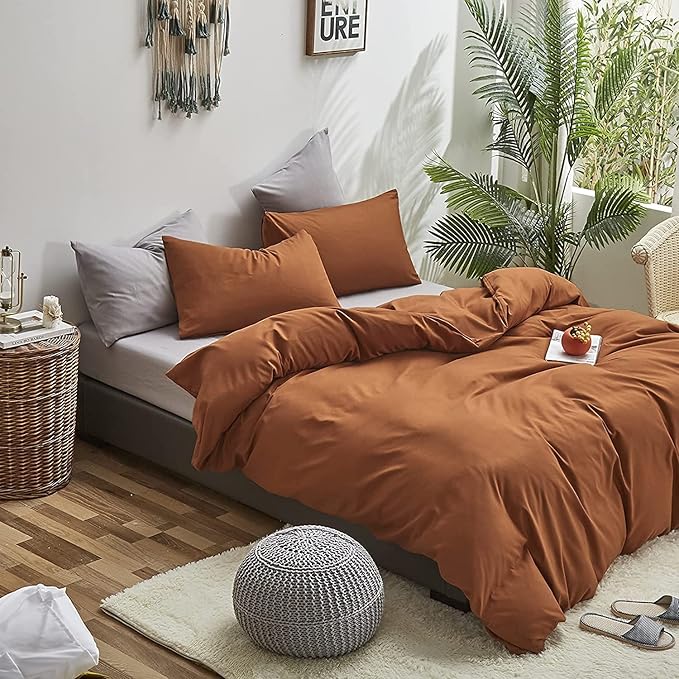 Pumpkin Color Comforter Sets Solid Cinnamon Color Bedding Set Cal King 3 PCs Pumpkin Comforter Sets for Women Girls Breathable Soft Bedroom Collection Solid Rust Color Adults Pumpkin Bedding - LeafyLoom