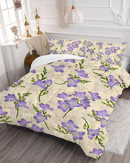 kxry Purple Flower Comforter Sets Bedding Sets Twin Size Comforter Set for Girls Women Kids 1 Comforter + 1 Pillow Case - LeafyLoom