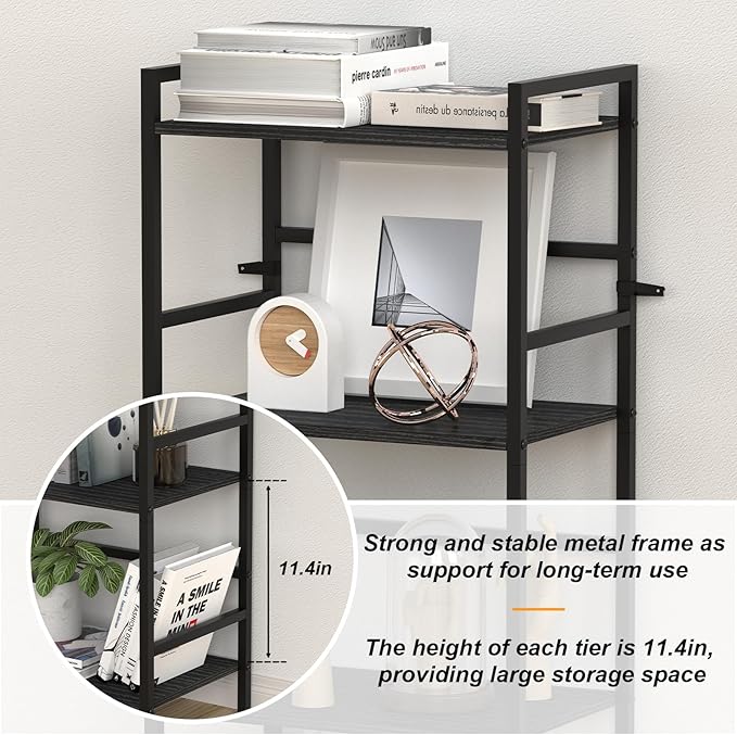 CADUKE Black Tall Bookcase 5 Tier Book Shelf for Bedroom Industrial Bookshelf with Storage Book Shelves for Kids Room Standing Office Bookshelves and Bookcases for Bedroom Living Room - LeafyLoom