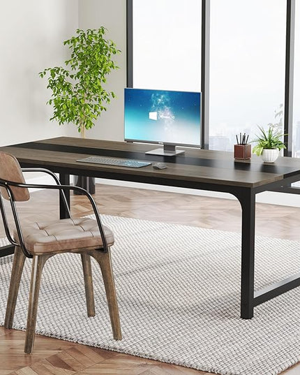 Tribesigns Modern Computer Desk, 70.8 x 31.5 inch Large Office Desk Computer Table Study Writing Desk Workstation for Home Office, Grey/Black - LeafyLoom