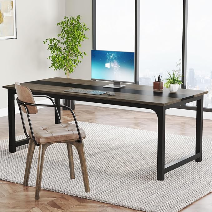 Tribesigns Modern Computer Desk, 70.8 x 31.5 inch Large Office Desk Computer Table Study Writing Desk Workstation for Home Office, Grey/Black - LeafyLoom