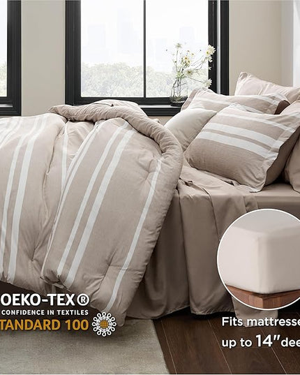 Bedsure Twin XL Comforter Set, Extra Long 5 Pieces Light Camel Twin XL Bedding Sets, All Season Dorm Room Essentials with 1 Pillow Sham, Flat Sheet, Fitted Sheet and 1 Pillowcase - LeafyLoom