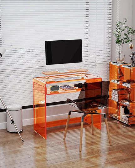 Acrylic Desk Laptop Workstation Study Table Home Office Console Table Entrance Table Decor (Orange) - LeafyLoom