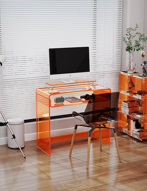 Acrylic Desk Laptop Workstation Study Table Home Office Console Table Entrance Table Decor (Orange) - LeafyLoom