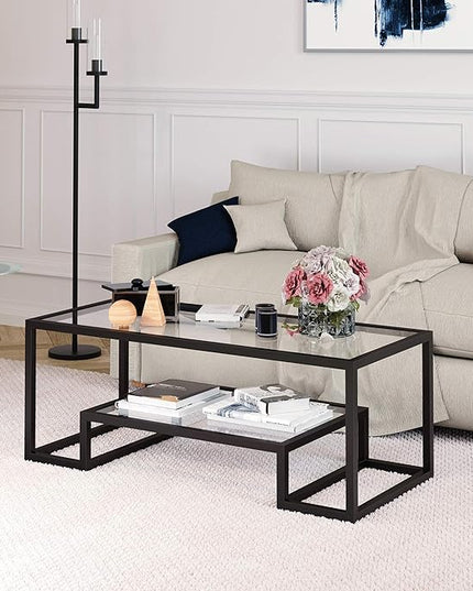 Henn&Hart 45" Wide Rectangular Coffee Table in Blackened Bronze, Modern coffee tables for living room, studio apartment essentials - LeafyLoom
