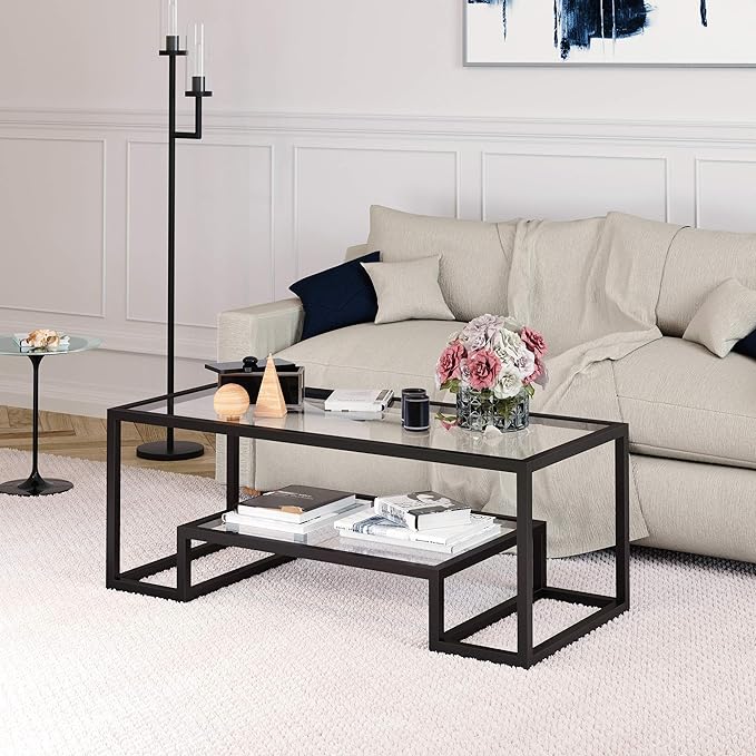 Henn&Hart 45" Wide Rectangular Coffee Table in Blackened Bronze, Modern coffee tables for living room, studio apartment essentials - LeafyLoom
