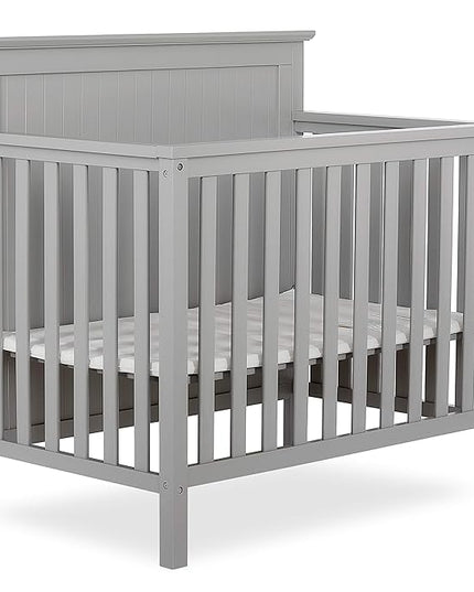 Ava 4-in-1 Convertible Mini Crib in Pebble Grey, 635-PG, Greenguard Gold Certified, Non-Toxic Finish, Comes with 1" Mattress Pad, with 3 Mattress Height Settings - LeafyLoom