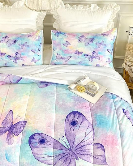 CVHOUSE Butterfly Comforter Sets King for Girls Women,Butterfly Bedding Sets King Set,Butterflies Bedspread,Butterfly Duvet,Butterfly Bed Set,Butterflies Quilt Set 3 Pcs 1 Comforter and 2 Pillowcases - LeafyLoom