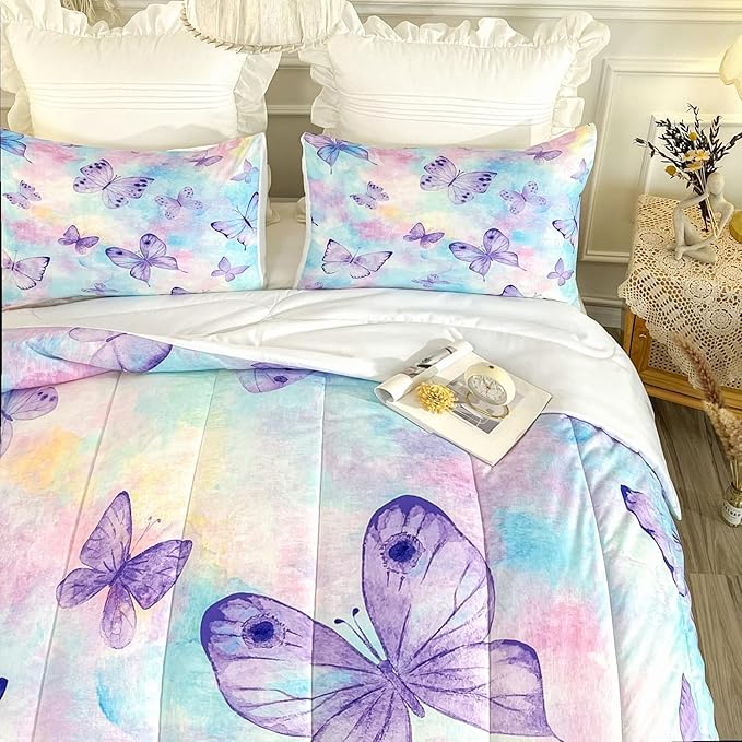 CVHOUSE Butterfly Comforter Sets King for Girls Women,Butterfly Bedding Sets King Set,Butterflies Bedspread,Butterfly Duvet,Butterfly Bed Set,Butterflies Quilt Set 3 Pcs 1 Comforter and 2 Pillowcases - LeafyLoom