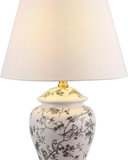 JONATHAN Y JYL3005C Penelope 22" Chinoiserie Classic LED Table Lamp Cottage Traditional Bedside Desk Nightstand for Bedroom Living Room Office College Bookcase LED Bulb Included, Gray/White - LeafyLoom