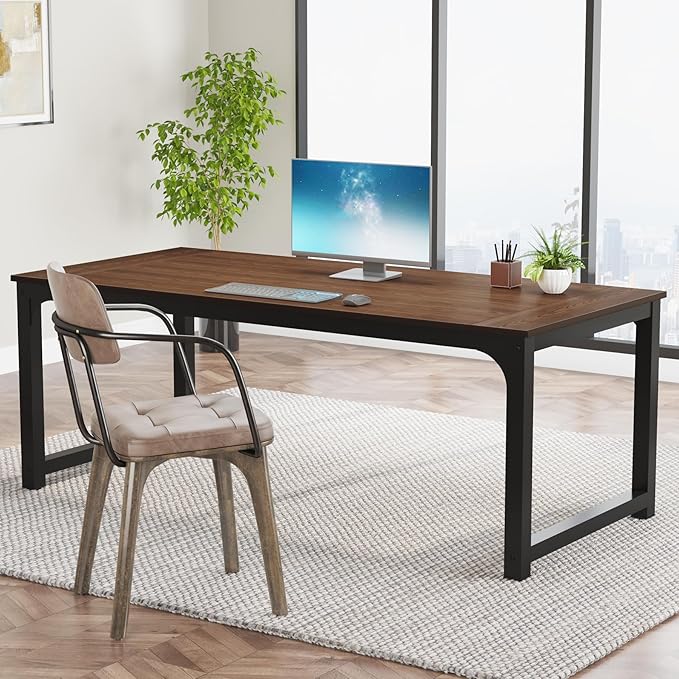 Tribesigns Modern Computer Desk, 70.8 x 35.4 inch Large Executive Office Desk Computer Table Study Writing Desk Workstation for Home Office, Teak - LeafyLoom