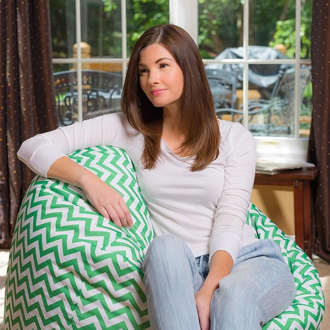 Posh Beanbags Bean Bag Chair, X-Large-48in, Pattern Chevron Green and White - LeafyLoom