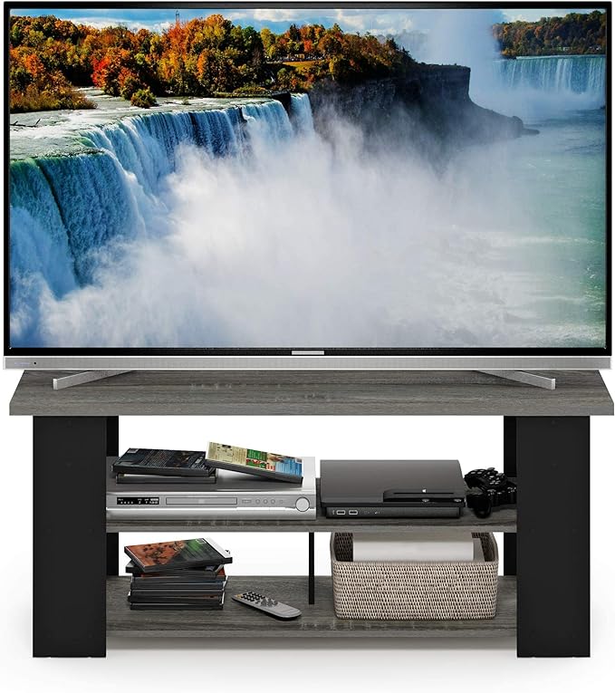 Furinno JAYA TV Stand, French Oak Grey/Black - LeafyLoom
