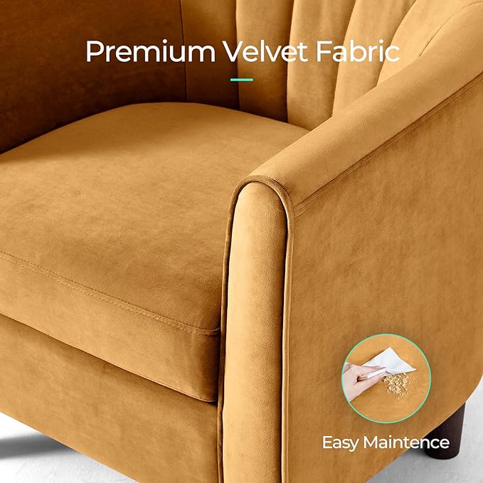 Velvet Accent Chair, Barrel Chair with Ottoman, Modern Comfy Reading Chair Armchair for Living Room Study Room Office, Yellow - LeafyLoom