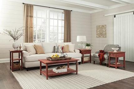 Rustic Rectangluar Coffee Table with 1 Shelf, Red Antique - LeafyLoom