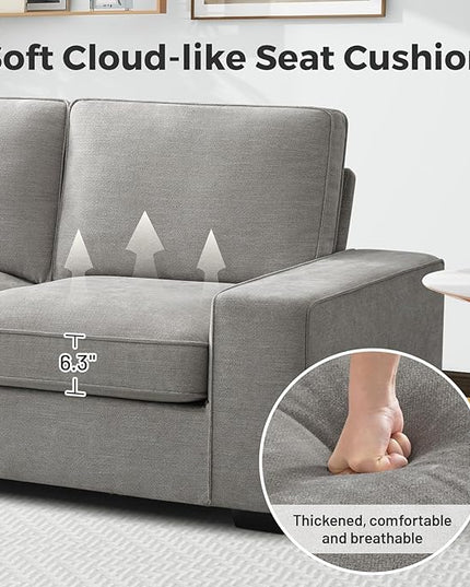 EASELAND 71" Loveseat, Small Chenille Loveseat for Small Spaces, 2-Seater Modern Deep Seat Couch with Removable Back and Cushions, Lounge Sofa for Bedroom with Wood Legs and Fluffy Armrest (Grey) - LeafyLoom