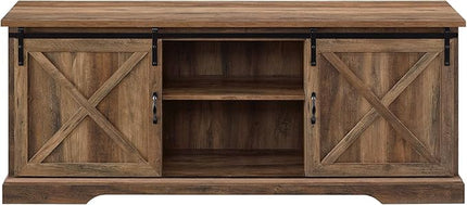 Walker Edison Corbin Modern Farmhouse TV Stand, Sliding X Barn Door, For TVs Up To 80 Inches, 70 Inch, Reclaimed Barnwood, Rustic Oak - LeafyLoom
