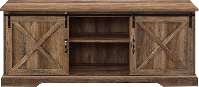 Walker Edison Corbin Modern Farmhouse TV Stand, Sliding X Barn Door, For TVs Up To 80 Inches, 70 Inch, Reclaimed Barnwood, Rustic Oak - LeafyLoom