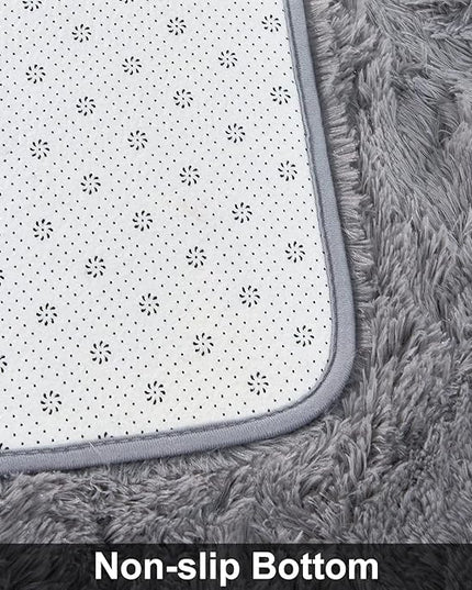 YOBATH Fluffy Soft Shaggy Area Rugs 3x5 Feet, Indoor Modern Fuzzy Plush Carpet Rugs for Living Room Bedroom Kids Room Nursery Home Decor, Anti-Slip Rectangle Bedside Shag Rugs, Grey - LeafyLoom