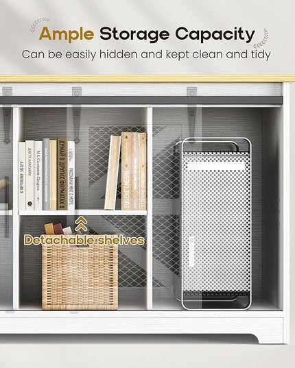 Rustic Corner Desk with Storage, L Shaped Farmhouse Office Desk with Sufficient Storage Capacity, Built-in Power Socket and Barn Door Design - LeafyLoom