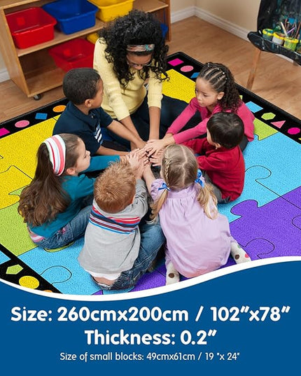 Booooom Jackson Small Classroom Rug Colorful Puzzle Classroom Carpet 6'5"x8'5"Area Rug with Non-Slip Backing School Classroom Seating Carpet Elementary(PzYE-2620) - LeafyLoom