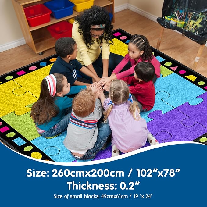 Booooom Jackson Classroom Rug Elementary Classroom Carpet 6'5"x8'5"Preschool Rugs Colorful Puzzle Seating Rug with Non-Slip Backing School Classroom Kid Rug (PzPK-2620)(PzPK-2620) - LeafyLoom