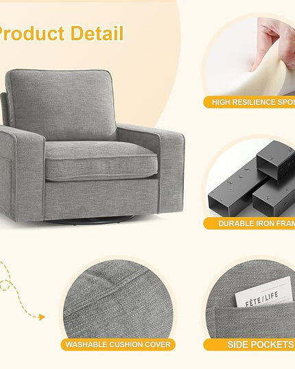 EASELAND Oversized Accent Chair, Reading Chair with Upholstered Chenille Fabric, Sofa Chair with Armrest, Single Sofa Chair for Living Room, Swivel Chair with Wooden Legs, Comfy Chair for Small Spaces - LeafyLoom
