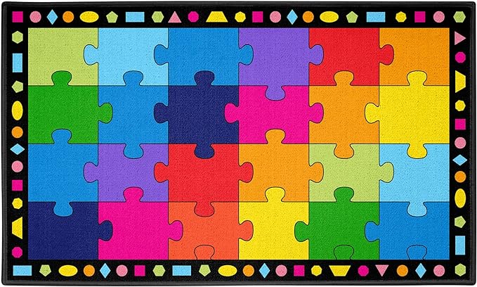 Booooom Jackson Large Classroom Rug Colorful Puzzle Classroom Carpet 7'5"x13'Classroom Rug with Non-Slip Backing School Preschool Rug Classroom Elementary Classroom Rug(Pz10C-4023) - LeafyLoom