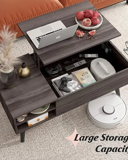 WLIVE Lift Top Coffee Table with Storage for Living Room,Small Hidden Compartment and Adjustable Shelf,Mid Century, Modern ,Wood,Grey - LeafyLoom