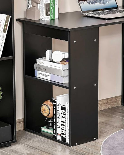 HOMCOM Modern Home Office Desk with 6-Tier Storage Shelves, 47" Writing Table with Bookshelf, Black - LeafyLoom