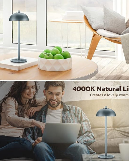 Rechargeable Cordless Table Lamp 2 Pack - 5000mAh Battery Powered Lamp, 3 Color Stepless Dimming LED Table Light with Memory Function for Indoor, Outdoor, Dinner, Patio, Cafe.(Grey) - LeafyLoom