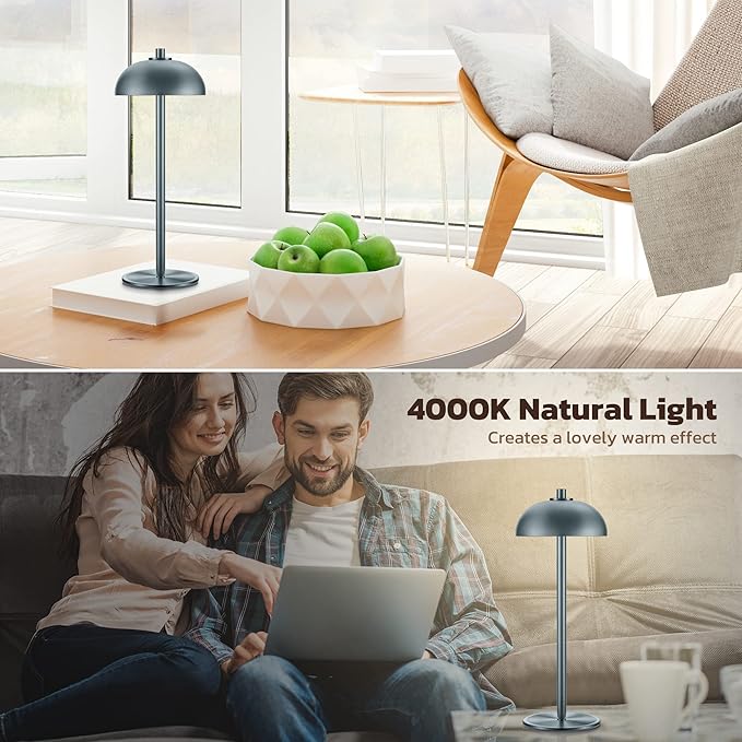 Rechargeable Cordless Table Lamp 2 Pack - 5000mAh Battery Powered Lamp, 3 Color Stepless Dimming LED Table Light with Memory Function for Indoor, Outdoor, Dinner, Patio, Cafe.(Grey) - LeafyLoom