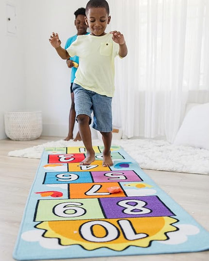 Melissa & Doug Hop & Count Hopscotch Rug (Play Space & Room Decor, Skid-Proof Backing, 27” H x 5.5” W x 5.5” L) - Classic Hopscotch Rug For Kids - LeafyLoom