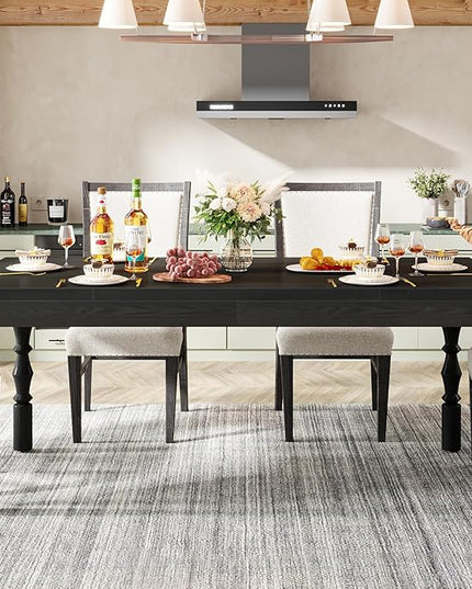 Tribesigns 62” Wood Dining Table for 4-6 People, Farmhouse Large Rectangle Kitchen Table, Modern Dinner Table Kitchen & Dining Room Furniture with Carved Turned Legs - LeafyLoom
