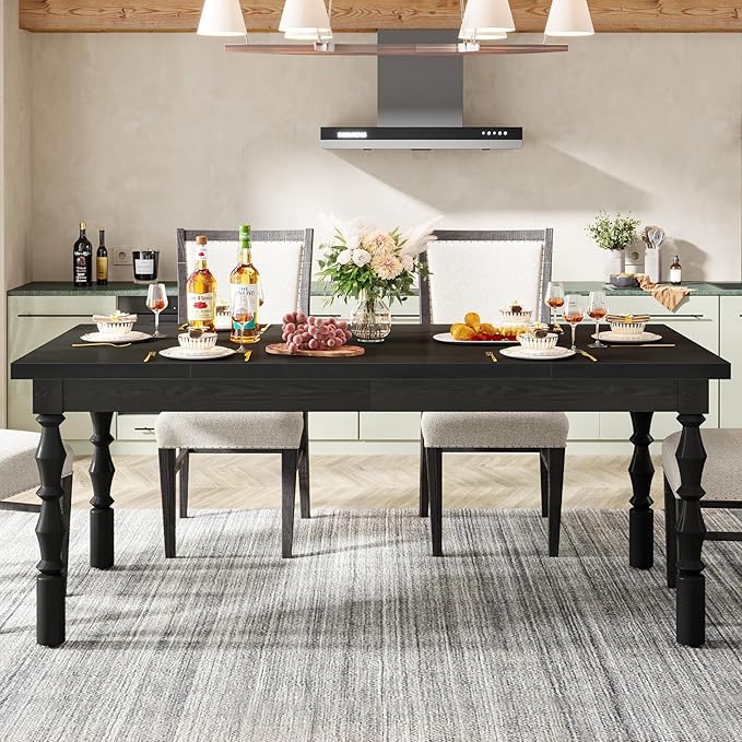 Tribesigns 62” Wood Dining Table for 4-6 People, Farmhouse Large Rectangle Kitchen Table, Modern Dinner Table Kitchen & Dining Room Furniture with Carved Turned Legs - LeafyLoom