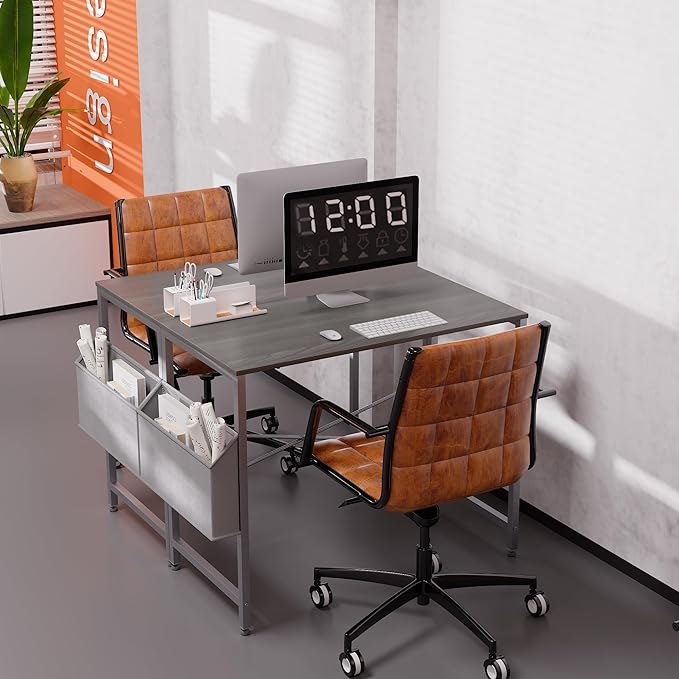 Pamray 32 Inch Computer Desk Small Spaces Desk with Storage Bag for Bedroom Writing and Home Office Work Small Study Desk Table Espresso Gray - LeafyLoom