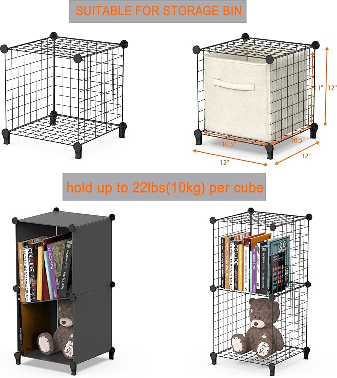 HOMIDEC Wire Cube Storage, Storage Shelves 6 Cube Bookshelf Bookcase Closet Organizer and Storage, Wire Storage Shelves Multi-Use DIY Storage Cube Shelf for Books, Toys, Clothes, Tools - LeafyLoom
