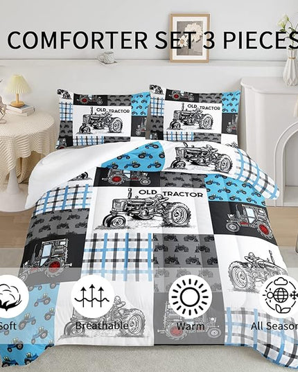 Axolotl Tractor Comforter Set Twin Size,Cartoon Truck Car Comforter Set for Boys,Farm Excavator Bedding Set with Old Tractor for Kids Boys Teens Adult All Season,1 Quilt 2 Pillowcases - LeafyLoom