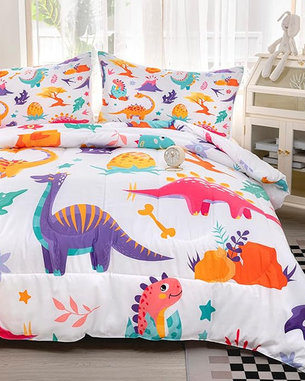 CVHOUSE Dinosaur Bedding Set,Dinosaur Comforter,Dinosaur Comforter Set King,Microfiber Quilt Set with 1 Comforter and 2 Pillow Cases- 3 Piece - LeafyLoom