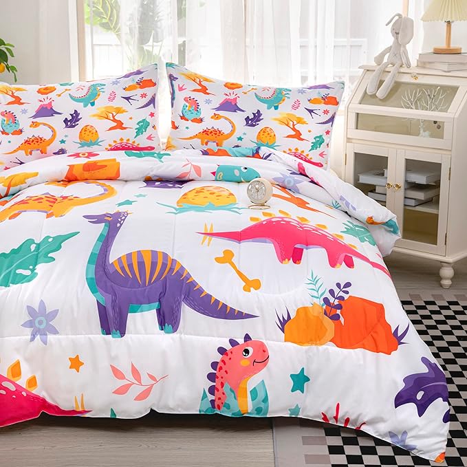 CVHOUSE Dinosaur Bedding Set,Dinosaur Comforter,Dinosaur Comforter Set Twin,Microfiber Quilt Set with 1 Comforter and 2 Pillow Cases- 3 Piece - LeafyLoom