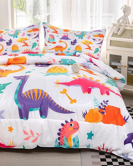 CVHOUSE Dinosaur Bedding Set,Dinosaur Comforter,Dinosaur Comforter Set Queen,Microfiber Quilt Set with 1 Comforter and 2 Pillow Cases- 3 Piece - LeafyLoom
