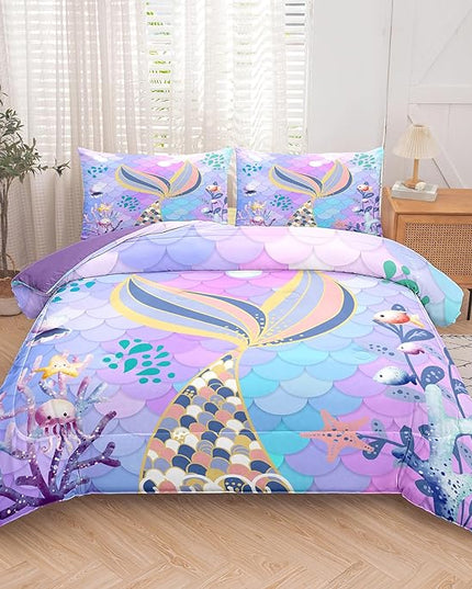 NINENINE Teal Purple Mermaid Comforter Set,Mermaid Tail Bedding Set,Twin Size Bedding Sets for Girls,Colorful Glitter Comforter Sets for Kids with 1 Comforter 1 Pillowcase… - LeafyLoom