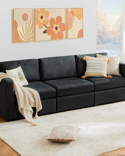 Sweetcrispy Convertible Modular Sectional Sofa, 3 Seat Sectional Couches for Living Room, Basic Shape Modern Fabric Modular Sofa Sleeper with Double Chaise for Home, Apartment, Dorm, Dark Grey - LeafyLoom