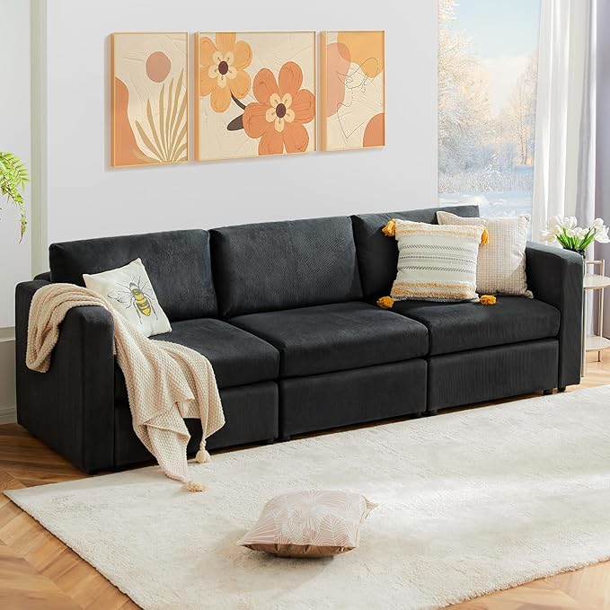 Sweetcrispy Convertible Modular Sectional Sofa, 3 Seat Sectional Couches for Living Room, Basic Shape Modern Fabric Modular Sofa Sleeper with Double Chaise for Home, Apartment, Dorm, Dark Grey - LeafyLoom